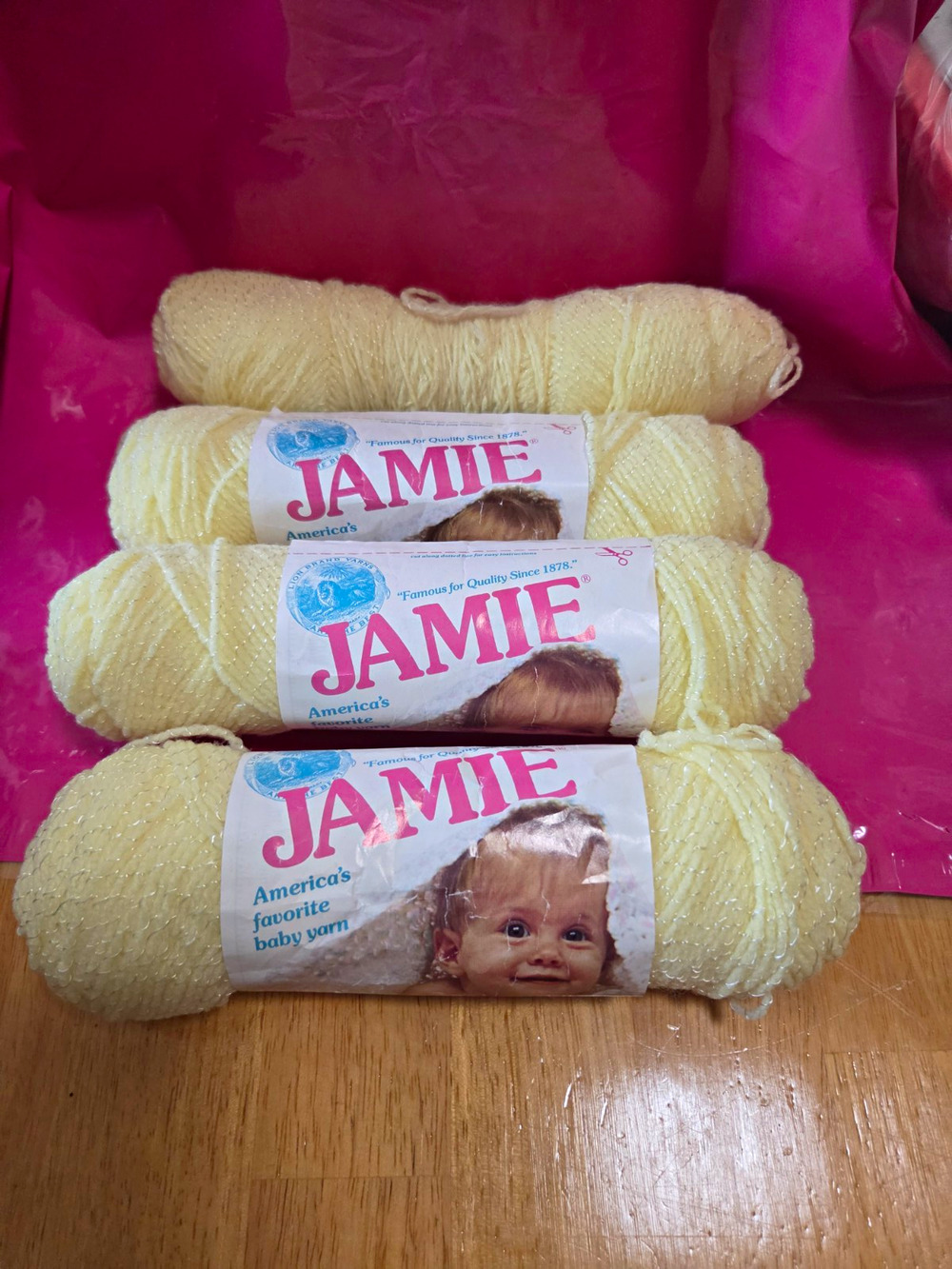 Jamie Baby Pompadour Yarn 257 Pastel Yellow 4-ply Acrylic Blend Lot of 4